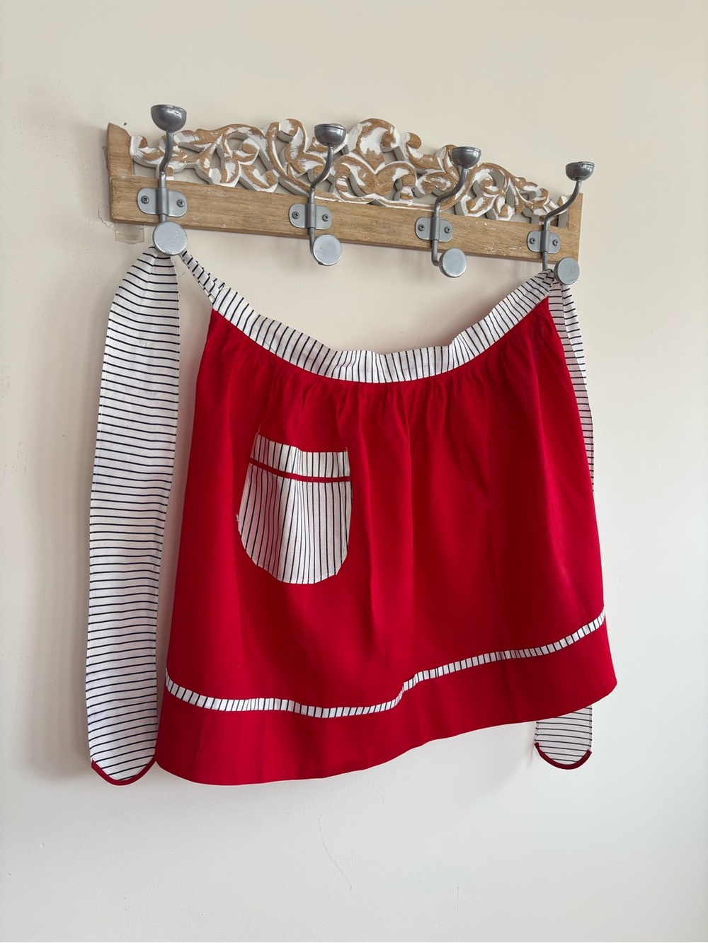 Vintage Handmade Red White & Blue Half Apron with Pocket